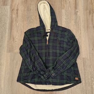 LL Bean Plaid Flannel Sherpa-Lined Zip Up Hoodie Hooded Jacket Womens 2XL